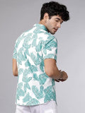 Men's Printed Half Sleeves Regular Collar Casual Shirt White & Light Green